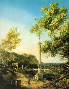 Capriccio-River Landscape with a Column, a Ruined Roman Arch and Reminiscences of England Canaletto