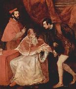 Portrat des Papstes Paulus III mit Kardinal Alessandro Farnese und Herzog Ottavio Farnese.  Titian